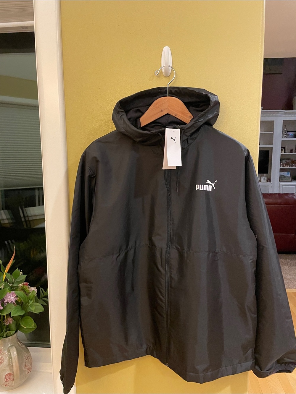 NWT Puma Black Hooded Zip-Front Jacket with White Logo